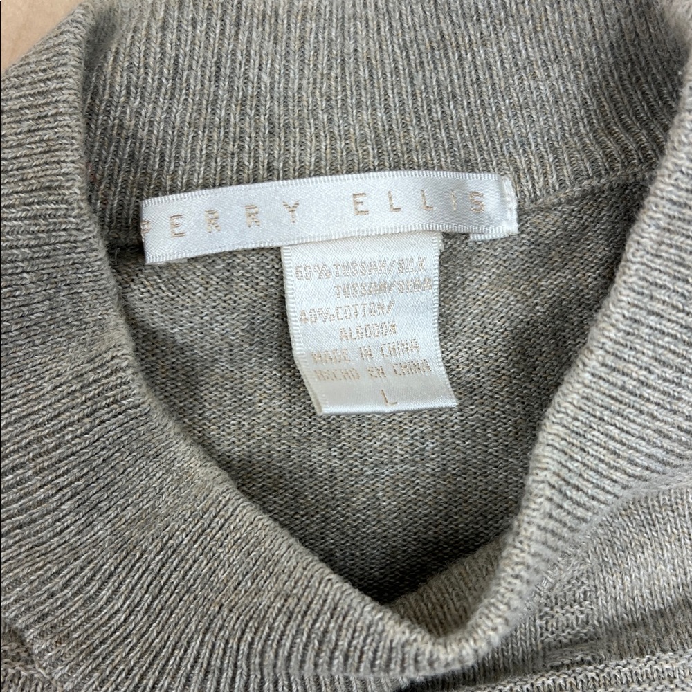 Perry Ellis men’s large grey gray silk cotton grid pattern mock neck sweater - Picture 6 of 8